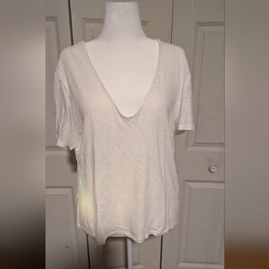 Zara White Linen V-Neck Top